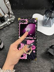 Apple Animal 1pc Galaxy Z Flip3/Z Flip4/Z Flip5/Z Flip6 Foldable Phone Case With Color Block Lips Design, With Stand And Ring Holder - Heart/Leopard/Y2K/Creative/Cute/Horror Elements/Heart/Cartoon/Women Waterproof Shockproof Anti-Fall Scratch Resistant