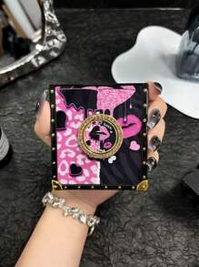 Apple Animal 1pc Galaxy Z Flip3/Z Flip4/Z Flip5/Z Flip6 Foldable Phone Case With Color Block Lips Design, With Stand And Ring Holder - Heart/Leopard/Y2K/Creative/Cute/Horror Elements/Heart/Cartoon/Women Waterproof Shockproof Anti-Fall Scratch Resistant