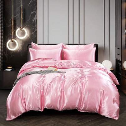 6 Pieces Bedding Silk Satin King Size Complete Bedding Set White Duvet Cover Luxury Style Ultra Soft Microfiber Quilt Cover With 1 Fitted Sheet, 4 Pillowcases