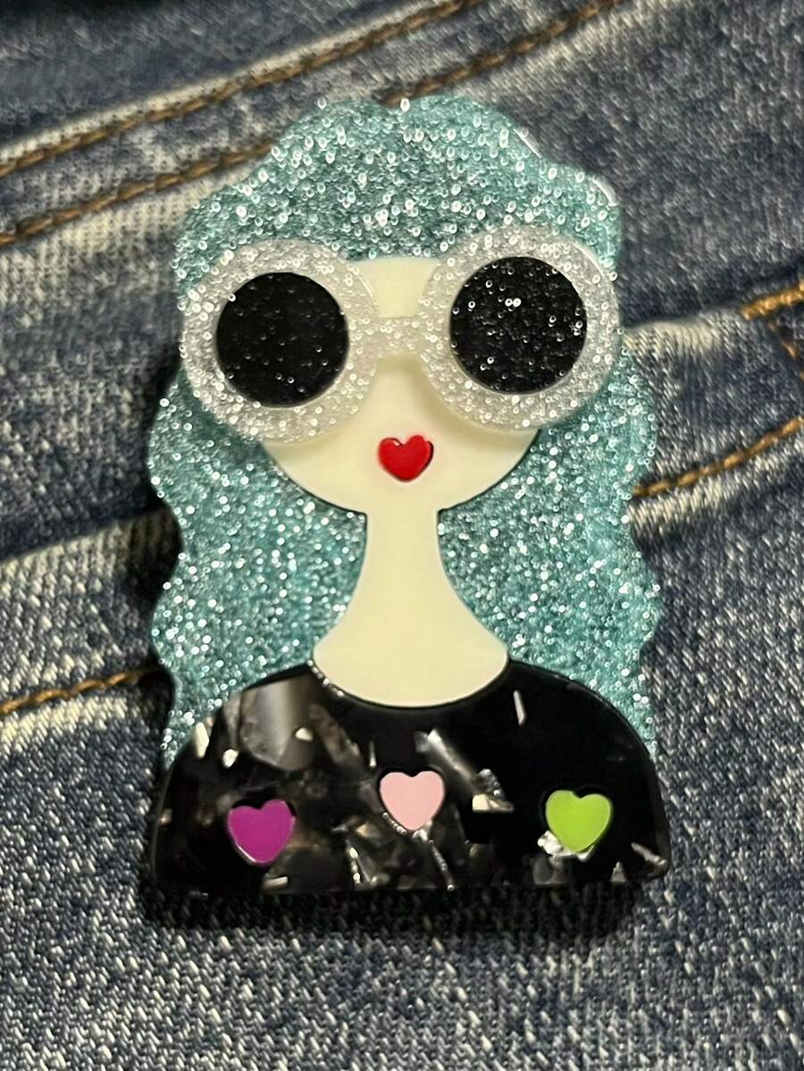 1pc Fashion Sunglasses Girl Acrylic Brooch, Handmade Cartoon Bag