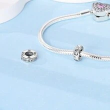 1pc 925 Sterling Silver Beads Rainbow Colored Zirconia Love Shaped Silicone Stopper Starry Sky Charms Beads Fit DIY Bracelets Positioning Bead Fine Jewelry Accessories Valentines