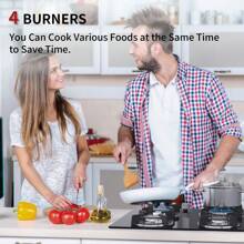 IsEasy WEHIMO 60CM Gas Hob Glass Built-In Hob Gas Cooker 4 Burners Built-In Oven