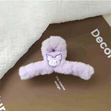 Sanrio Conjunto de 1 peça de grampos de cabelo de pelúcia, acessórios de cabelo fofos de desenho animado, decoração para casa, grampo de pelúcia fofo Sanrio, acessórios de cabelo coreanos de outono e inverno, grampo de cabelo de garra de cabelo de alta qualidade (estilo de cor aleatório)