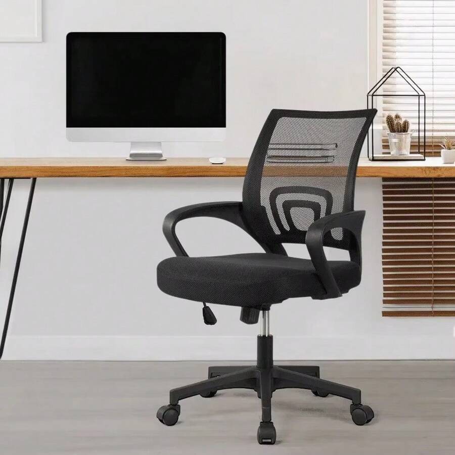 Adjustable Mid Back Mesh Swivel Office Chair With Armrests Black