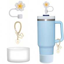 Compatible con accesorios de la Copa , 1 pieza Tapa de pajita con flor de cerezo rosa para taza, 1 pieza Bota de silicona, 1 pieza Encantos con letras lindas para tumblers de 30 y 40 onzas con asa, regalo para el Día de la Madre
