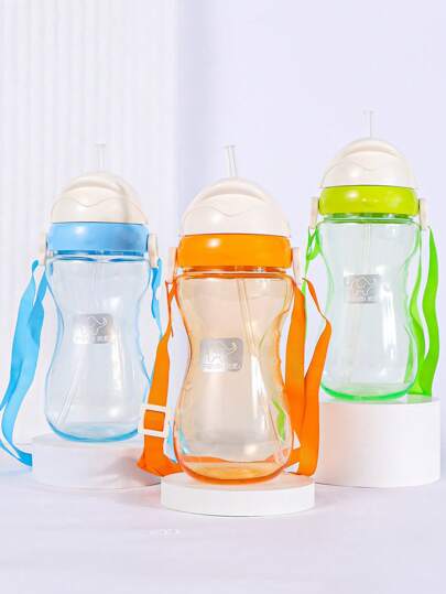 1pc Baby Water Cup, Tritan Material With Silicone Spout, 400ml, Suitable For Babies 8 Months+, Comes With Strap