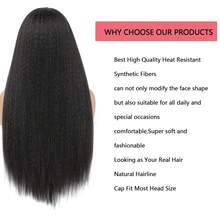 Yaki 卷曲直发假发中分自然长发 26 英寸假发耐热纤维天然黑色合成假发 - 黑色 - 查看 6