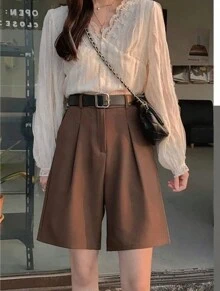 Tailored Bermuda Shorts Without Belt - Gringa Fashion - Maroon - View 2