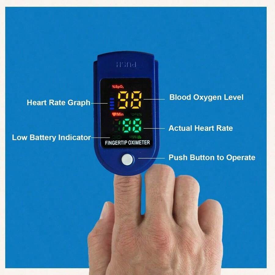 1pc Adult Fingertip Pulse Oximeter Blood Oxygen Saturation Monitor