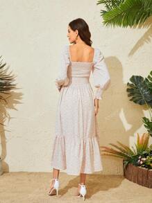Vestido de maternidade de chiffon com estampa floral e cintura elástica e manga comprida