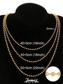 1 pièce Collier à chaîne de perles en acier inoxydable de 2 mm, 3 mm, 4 mm pour femmes et hommes. Colliers à perles rondes. Ras-de-cou pour femmes. Cadeau pour meilleurs amis