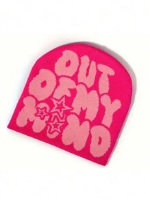 Out Of My Mind Jacquard Knit Beanie Hat, Warm Winter Sports Fashion Ski Cap