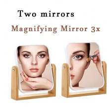 Round Mirror With YEAKE Natural Bamboo Stand, 8 Inch 1X/3X Magnifying Double-Sided 360 Degree Rotating Magnifying Glass, Portable Tabletop Bathroom Shaving And Makeup Mirror - Multicolor - View 7