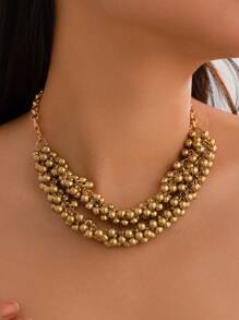 1 件复古时尚创意 CCB 水滴流苏多层项链，女士串珠颈链，适合女性日常、派对和宴会场合，装饰珠宝 - 多層項鍊 - 查看 10