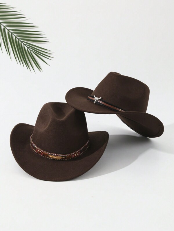 2 szt. Unisex haftowany kapelusz przeciwsłoneczny z motywem głowy bydła, kapelusz kowbojski/kowbojski, kapelusz plażowy boho, miękki filcowy kapelusz fedora, swobodny kapelusz z włókna poliestrowego na każdą porę roku