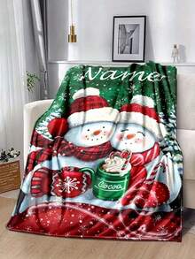 1pc Personalized Christmas Snowman Fleece Blanket With Name - Soft, Warm Polyester Throw Blanket, Suitable For Comfortable Napping And Travel - Perfect Holiday Gift For Family And Friends
