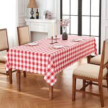 Gingham Table Cloth Wipe Clean Yarn Dyed Fabric Rectangle Checkered Tablecloth For Kitchen Dining Outdoor Picnic Birthday Party Festive Decorations - Red - View 5