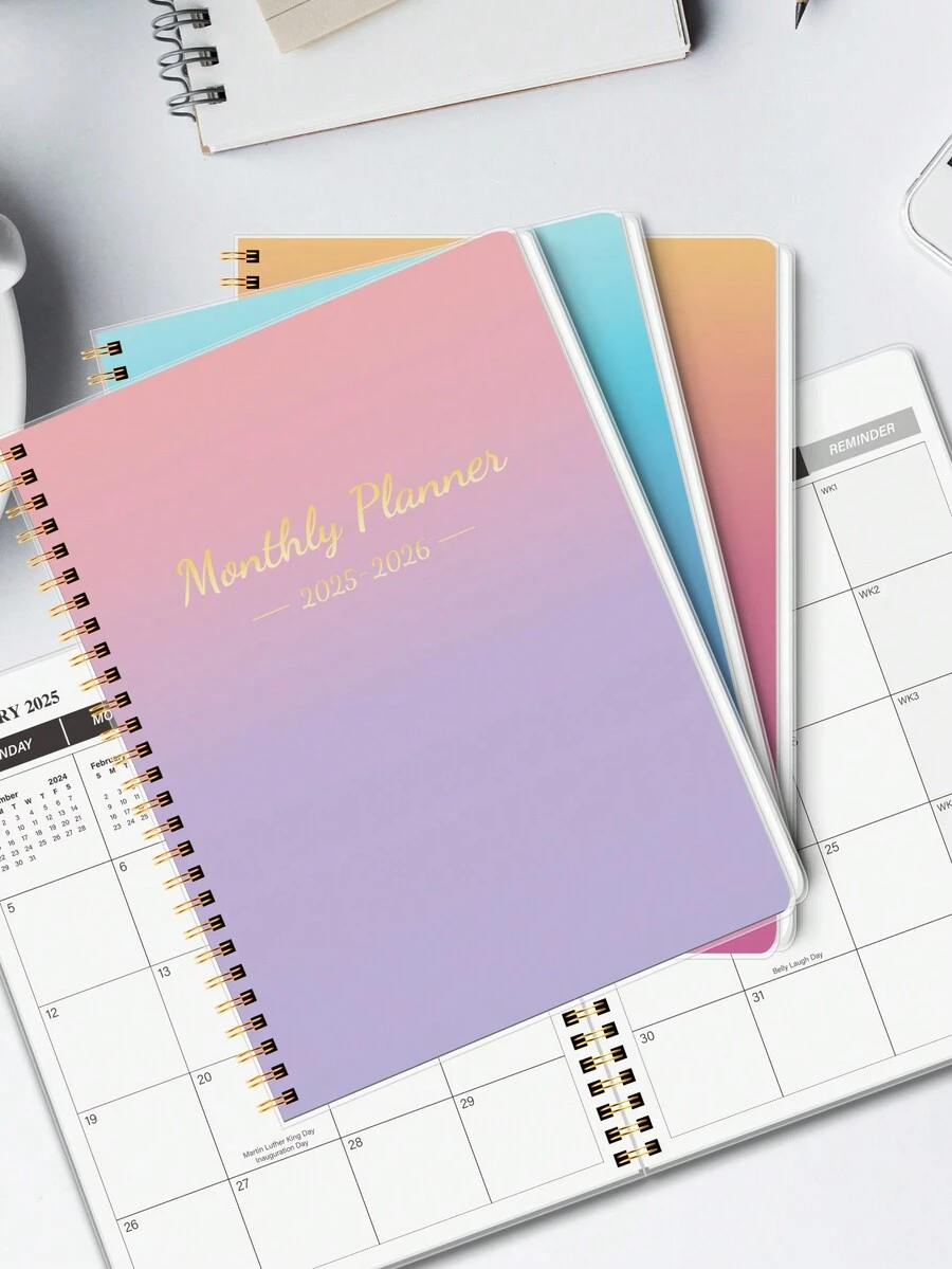 1pc 2025 Monthly Planner, Simple Monthly Planner từ tháng 1 năm 2025 đến tháng 12 năm 2026, 24 tháng Planner có theo dõi thói quen, túi bên trong và trang ghi chú, hoàn hảo cho trường học, văn phòng và gia đình - Nhiều màu - Xem 1