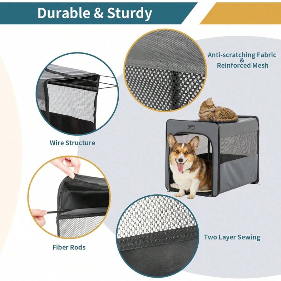 Soft Sided Dog Crate, Chewproof Design Breathable & Collapsible Dog