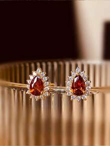 BALMORA 1 对复古法式 S925 纯银镶嵌红色锆石耳环女士简约优雅耳环 - 金色 - 查看 3