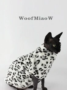 Fashion Winter Soft Warm Leopard Print Cat Clothing Comfort Thickened Cat Clothes For Sphynx Cat Clothes Hairless Cat Kitten Outfits Clothes - White - View 4