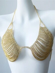 Sutiã-Cinto de Cristais com Borlas Multilayer Luxuoso e Sexy na Moda
