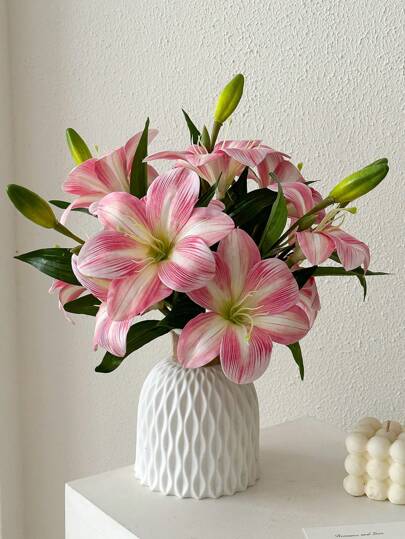 1/2pcs Lily Artificial Flower Fake Flower Decoration Bedroom Living Room Dresser Artificial Flower Interior Decoration Fake Flower Day Lily Flower Pink/Blue/White, Valentine's Day, Gift Gifts Birthday Graduation