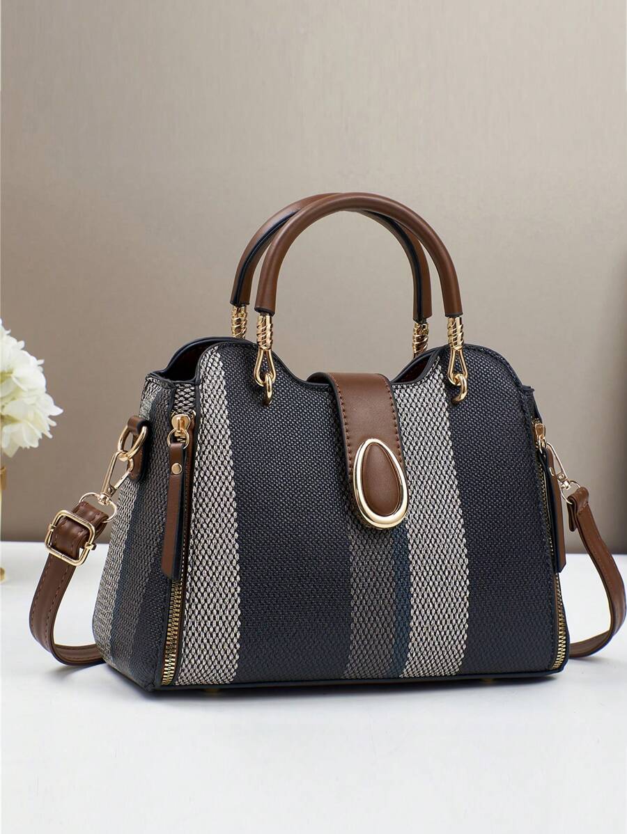 Túi xách nữ thời trang mới, kiểu dáng patchwork, đa năng, thanh lịch, cổ điển, bền chắc, cỡ lớn, thích hợp cho du lịch, mua sắm, làm quà tặng trong các dịp như Lễ Tình nhân. - màu đen - Xem 1