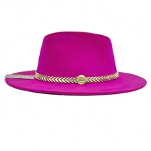 Fedora Hat Country Bandinha Shine Golden Unisex Medium Brim Top Premium Rodeo Show Style - Rose Red - View 3