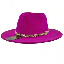Fedora Hat Country Bandinha Shine Golden Unisex Medium Brim Top Premium Rodeo Show Style - Rose Red - View 1