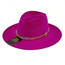 Fedora Hat Country Bandinha Shine Golden Unisex Medium Brim Top Premium Rodeo Show Style - Rose Red - View 5