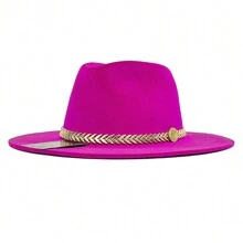 Fedora Hat Country Bandinha Shine Golden Unisex Medium Brim Top Premium Rodeo Show Style - Rose Red - View 4