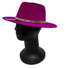 Fedora Hat Country Bandinha Shine Golden Unisex Medium Brim Top Premium Rodeo Show Style - Rose Red - View 2