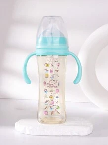 1pc 270ml Geometric Pattern PPSU Baby Bottle With Silicone Nipple, Anti-Drop Material With Handle For Self-Feeding