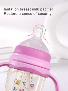 1pc 270ml Geometric Pattern PPSU Baby Bottle With Silicone Nipple, Anti-Drop Material With Handle For Self-Feeding