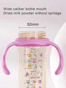 1pc 270ml Geometric Pattern PPSU Baby Bottle With Silicone Nipple, Anti-Drop Material With Handle For Self-Feeding