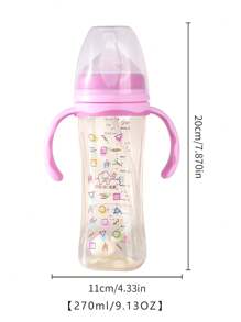 1pc 270ml Geometric Pattern PPSU Baby Bottle With Silicone Nipple, Anti-Drop Material With Handle For Self-Feeding