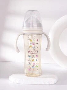 1pc 270ml Geometric Pattern PPSU Baby Bottle With Silicone Nipple, Anti-Drop Material With Handle For Self-Feeding