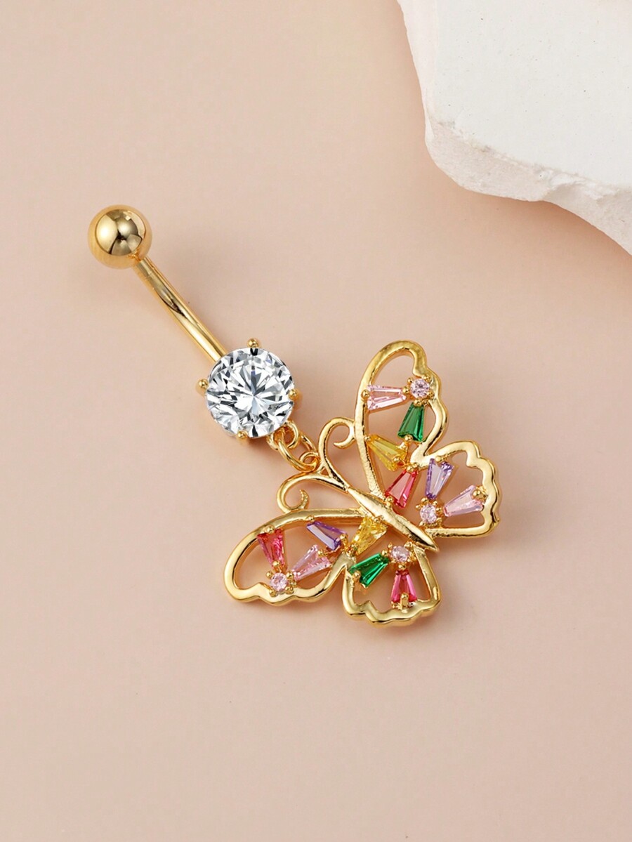 1 Piece Of Butterfly Navel Nail Copper Inlaid MultiColor Cubic