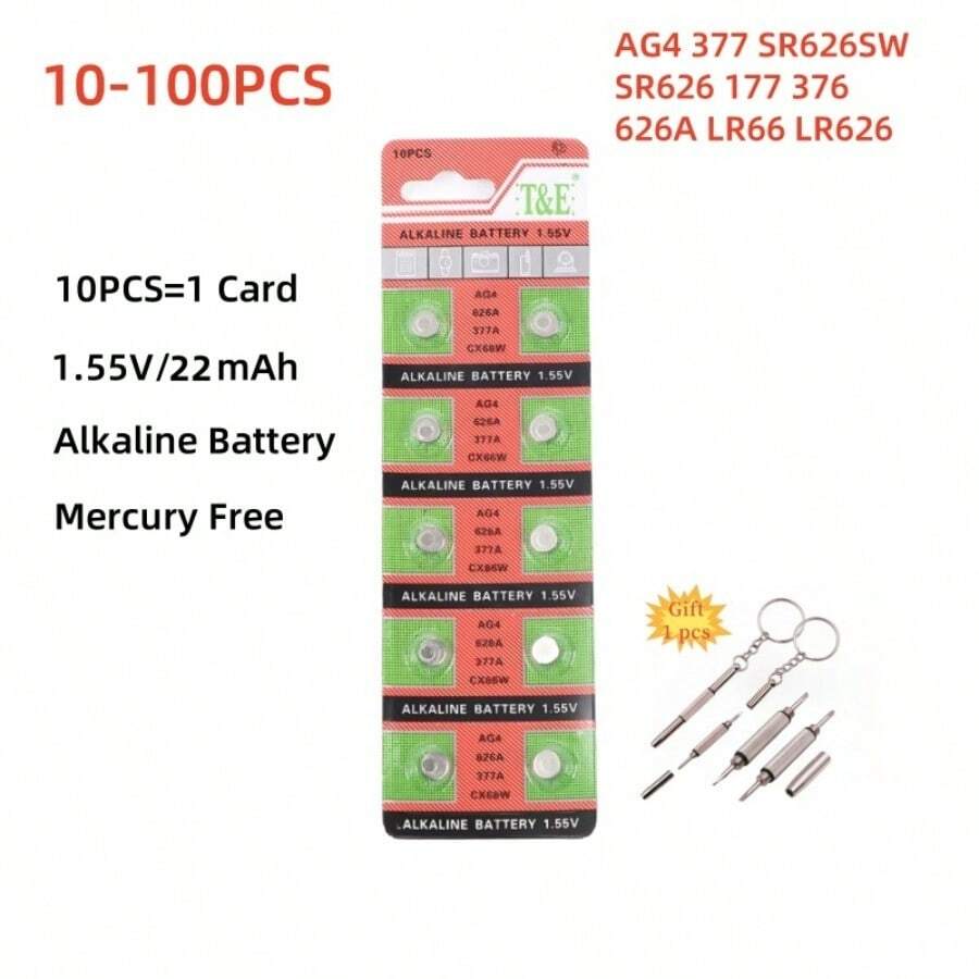 10-100PCS Pin AG4 377 Pin nút SR626SW SR626 177 376 626A LR66 LR626 1.55V Pin đồng xu cho đồng hồ Đồ chơi điều khiển từ xa - AG4 626A - Xem 1