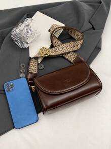 Bolso bandolera cuadrado vintage con correa ancha - Bolso de hombro con solapa de color liso y elegante con correa ajustable para mujer - Perfecto para uso diario y viajes
