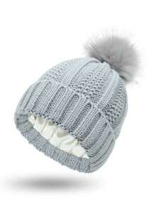 1 chiếc mũ len dệt kim rộng cho nữ, lót vải satin co giãn, bảo vệ tóc thời trang Châu Âu và Châu Mỹ, ấm áp cho mùa đông - màu đặc - Xem 13