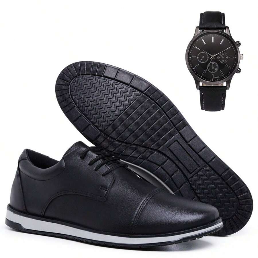 Dress Shoe Kit + Men's Oxford Watch Italian Casual Elegant Thin Comfortable - màu đen - Xem 1