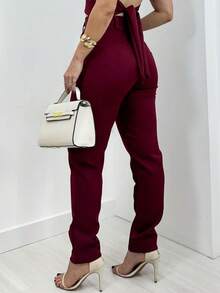 Women's High Waisted Trousers Premium Tailored Trousers - 酒紅色 - 查看 2