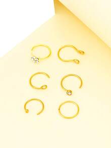 1/6 chiếc khuyên mũi Zirconia, bộ khuyên mũi giả không xỏ khuyên - Vàng - Xem 6