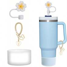 Compatible con accesorios de la Copa , 1 pieza Tapa de pajita con flor de cerezo rosa para taza, 1 pieza Bota de silicona, 1 pieza Encantos con letras lindas para tumblers de 30 y 40 onzas con asa, regalo para el Día de la Madre