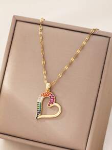 1-3 Stücke 316L Edelstahl Mikro eingelegt farbiger Zirkonia Cut Out-Herz Anhänger Halsketten-Set für Frauen, geeignet für Feste, Geschenke, Versammlungen, Partys und täglichen Gebrauch (ohne Geschenkbox)