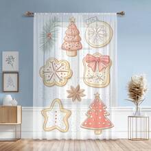 1 件精美圣诞薄纱窗帘，圣诞礼物，家居装饰纱帘，适用于卧室、客厅、餐厅、书房、家居装饰 - 彩色 - 查看 1