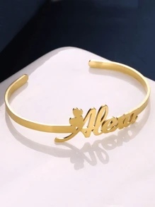 1 pièce Bracelet à plaque signalétique personnalisé pour femme en or, argent ou or rose. Bracelet à jonc en acier inoxydable personnalisé. Cadeau de bijoux personnalisés.