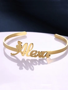 1 pièce Bracelet à plaque signalétique personnalisé pour femme en or, argent ou or rose. Bracelet à jonc en acier inoxydable personnalisé. Cadeau de bijoux personnalisés.